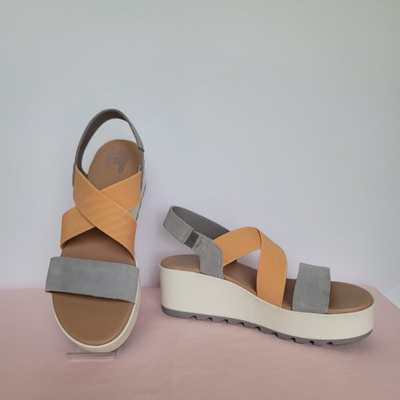 SOREL Cameron Flatform Slingback Suede/Fabric Sandals-Chrome Grey/Chalk Size 9⭐ - Picture 7 of 16
